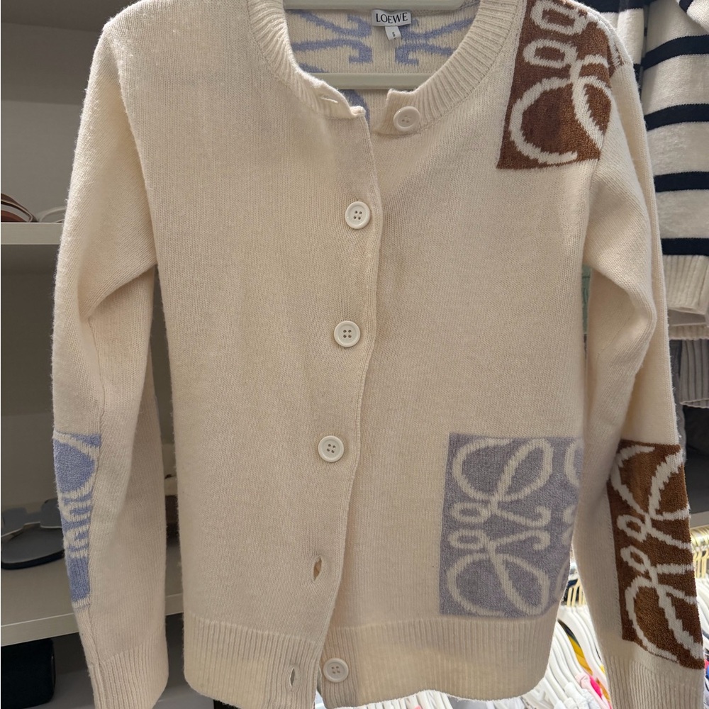 Loewe Women's Cream and Brown Cardigan
